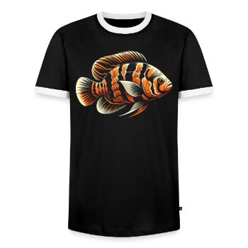 Oscar Fish Lover Freshwater Fishkeeping Aquarium - Men's Ringer Shirt - black/white - Front - AI Model Female 172 light (172cm) & AI Model Male 178 light (178cm)
