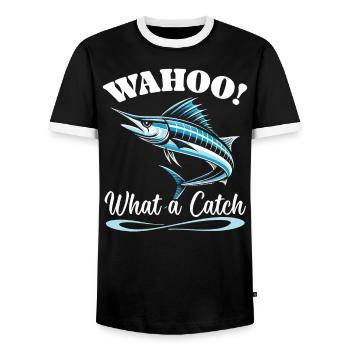 Wahoo Fish Catcher Fisher Pêcheur Pêche - T-shirt contrasté Homme - noir/blanc - Devant - AI Model Female 172 light (172cm) & AI Model Male 178 light (178cm)