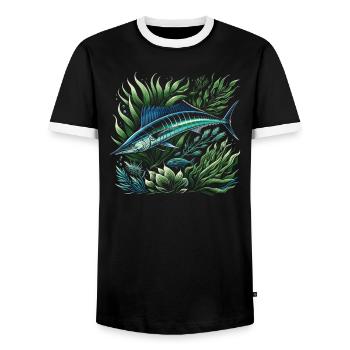 Wahoo Fish Catcher Fisher Pêcheur Pêche - T-shirt contrasté Homme - noir/blanc - Devant - AI Model Female 172 light (172cm) & AI Model Male 178 light (178cm)