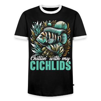 Cichlid Fish Lover Aquarium d’aquariophilie d’eau douce - T-shirt contrasté Homme - noir/blanc - Devant - AI Model Female 172 light (172cm) & AI Model Male 178 light (178cm)