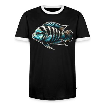 Cichlid Fish Lover Aquarium d’aquariophilie d’eau douce - T-shirt contrasté Homme - noir/blanc - Devant - AI Model Female 172 light (172cm) & AI Model Male 178 light (178cm)
