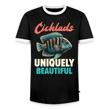 Cichlid Fish Lover Aquarium d’aquariophilie d’eau douce - T-shirt contrasté Homme - noir/blanc - Devant - AI Model Female 172 light (172cm) & AI Model Male 178 light (178cm)
