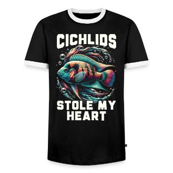 Cichlid Fish Lover Aquarium d’aquariophilie d’eau douce - T-shirt contrasté Homme - noir/blanc - Devant - AI Model Female 172 light (172cm) & AI Model Male 178 light (178cm)