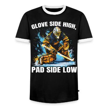 Ice Hockey Goalie Goaltender Keeper Goalkeeper - Men's Ringer Shirt - black/white - Front - AI Model Female 172 light (172cm) & AI Model Male 178 light (178cm)