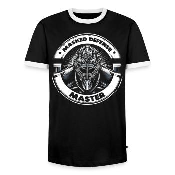 Ice Hockey Goalie Goaltender Keeper Goalkeeper - Men's Ringer Shirt - black/white - Front - AI Model Female 172 light (172cm) & AI Model Male 178 light (178cm)