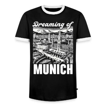 Munich Germany Travel Vacation I Love Munich - Men's Ringer Shirt - black/white - Front - AI Model Female 172 light (172cm) & AI Model Male 178 light (178cm)