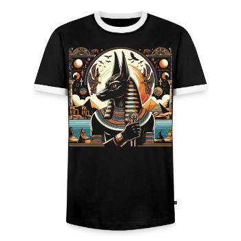 Anubis Egyptian Mythology Pyramid Ancient Egypt - Men's Ringer Shirt - black/white - Front - AI Model Female 172 light (172cm) & AI Model Male 178 light (178cm)