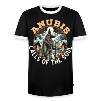 Anubis Egyptian Mythology Pyramid Ancient Egypt - Men's Ringer Shirt - black/white - Front - AI Model Female 172 light (172cm) & AI Model Male 178 light (178cm)