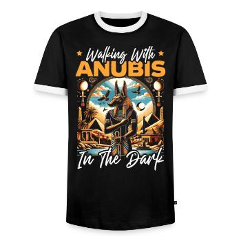 Anubis Egyptian Mythology Pyramid Ancient Egypt - Men's Ringer Shirt - black/white - Front - AI Model Female 172 light (172cm) & AI Model Male 178 light (178cm)