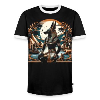 Anubis Egyptian Mythology Pyramid Ancient Egypt - Men's Ringer Shirt - black/white - Front - AI Model Female 172 light (172cm) & AI Model Male 178 light (178cm)