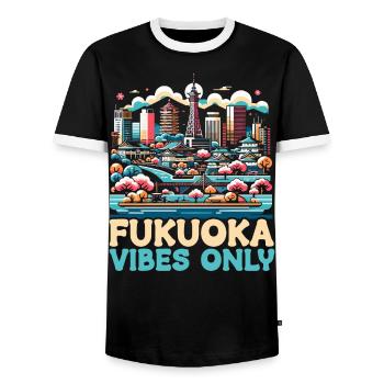 Fukuoka Japan Country Travel Vacation Japanese - Men's Ringer Shirt - black/white - Front - AI Model Female 172 light (172cm) & AI Model Male 178 light (178cm)