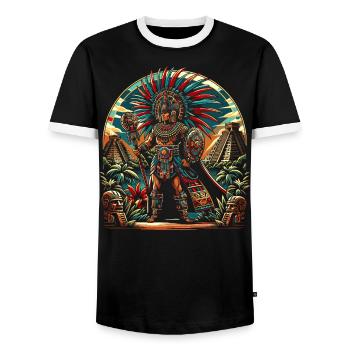 Aztec Warrior Native Mexican Aztec Civilization - Men's Ringer Shirt - black/white - Front - AI Model Female 172 light (172cm) & AI Model Male 178 light (178cm)