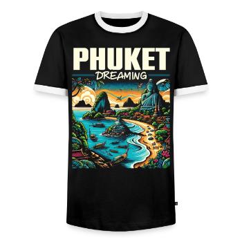 Phuket Thaïlande Voyage Vacances Thaïlandaise J’aime Phuket - T-shirt contrasté Homme - noir/blanc - Devant - AI Model Female 172 light (172cm) & AI Model Male 178 light (178cm)