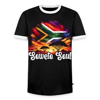 Südafrika Pride Johannesburg Südafrikanische Flagge - Männer Kontrast-T-Shirt - Schwarz/Weiß - Vorne - AI Model Female 172 light (172cm) & AI Model Male 178 light (178cm)