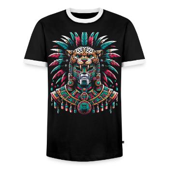 Aztec Jaguar Warrior Aztec Culture Indigenous - Men's Ringer Shirt - black/white - Front - AI Model Female 172 light (172cm) & AI Model Male 178 light (178cm)