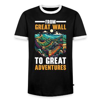Great Wall Of China Travel Vacation Chinese - Men's Ringer Shirt - black/white - Front - AI Model Female 172 light (172cm) & AI Model Male 178 light (178cm)