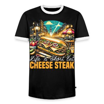 Cheese Steak Food Lover American Sandwhich Foodie - Men's Ringer Shirt - black/white - Front - AI Model Female 172 light (172cm) & AI Model Male 178 light (178cm)