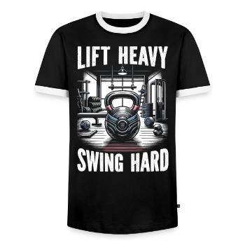 Kettlebell Workout Fitness Journey Bodybuilder - Men's Ringer Shirt - black/white - Front - AI Model Female 172 light (172cm) & AI Model Male 178 light (178cm)