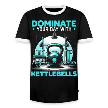 Kettlebell Workout Fitness Journey Bodybuilder - Men's Ringer Shirt - black/white - Front - AI Model Female 172 light (172cm) & AI Model Male 178 light (178cm)