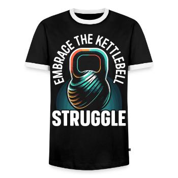 Kettlebell Workout Fitness Journey Bodybuilder - Men's Ringer Shirt - black/white - Front - AI Model Female 172 light (172cm) & AI Model Male 178 light (178cm)