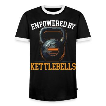 Kettlebell Workout Fitness Journey Bodybuilder - Men's Ringer Shirt - black/white - Front - AI Model Female 172 light (172cm) & AI Model Male 178 light (178cm)