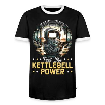 Kettlebell Workout Fitness Journey Bodybuilder - Men's Ringer Shirt - black/white - Front - AI Model Female 172 light (172cm) & AI Model Male 178 light (178cm)