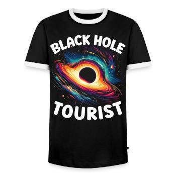 Black Hole Space Universe Astronomy Astronomer - Men's Ringer Shirt - black/white - Front - AI Model Female 172 light (172cm) & AI Model Male 178 light (178cm)