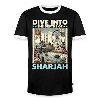 Sharjah Émirats arabes unis Voyage vacances Émirats arabes unis - T-shirt contrasté Homme - noir/blanc - Devant - AI Model Female 172 light (172cm) & AI Model Male 178 light (178cm)