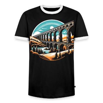 Roman Aqueducts Roman Engineering Ancient Rome - Men's Ringer Shirt - black/white - Front - AI Model Female 172 light (172cm) & AI Model Male 178 light (178cm)