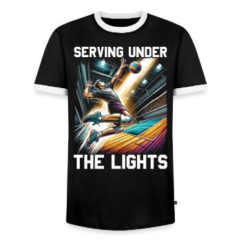 Indoor Volleyball Lover Sport Volleyball Player - Men's Ringer Shirt - black/white - Front - AI Model Female 172 light (172cm) & AI Model Male 178 light (178cm)
