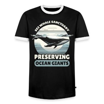Endangered Species Sei Whale Animal Rights - Men's Ringer Shirt - black/white - Front - AI Model Female 172 light (172cm) & AI Model Male 178 light (178cm)