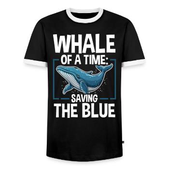 Espèces en voie de disparition Droits des animaux des rorquals bleus - T-shirt contrasté Homme - noir/blanc - Devant - AI Model Female 172 light (172cm) & AI Model Male 178 light (178cm)