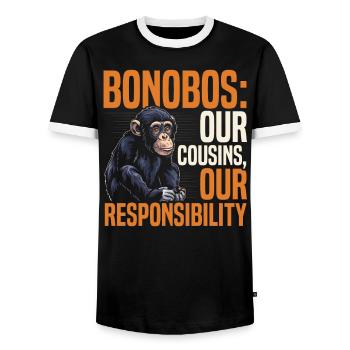 Espèce en voie de disparition, bonobo, militant des droits des animaux - T-shirt contrasté Homme - noir/blanc - Devant - AI Model Female 172 light (172cm) & AI Model Male 178 light (178cm)