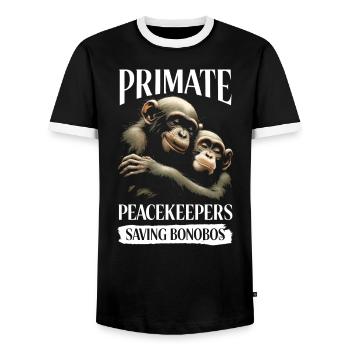 Espèce en voie de disparition, bonobo, militant des droits des animaux - T-shirt contrasté Homme - noir/blanc - Devant - AI Model Female 172 light (172cm) & AI Model Male 178 light (178cm)