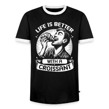 Croissant France Food Foodie Petit-déjeuner français - T-shirt contrasté Homme - noir/blanc - Devant - AI Model Female 172 light (172cm) & AI Model Male 178 light (178cm)