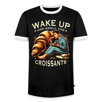 Croissant France Food Foodie French Breakfast - Men's Ringer Shirt - black/white - Front - AI Model Female 172 light (172cm) & AI Model Male 178 light (178cm)