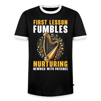 Harp Teacher Harpist Music Instrument Harp Player - Men's Ringer Shirt - black/white - Front - AI Model Female 172 light (172cm) & AI Model Male 178 light (178cm)
