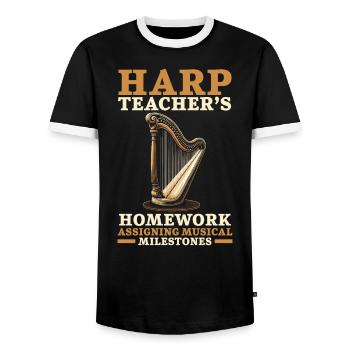 Harp Teacher Harpist Music Instrument Harp Player - Men's Ringer Shirt - black/white - Front - AI Model Female 172 light (172cm) & AI Model Male 178 light (178cm)