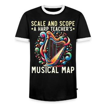 Harp Teacher Harpist Music Instrument Harp Player - Men's Ringer Shirt - black/white - Front - AI Model Female 172 light (172cm) & AI Model Male 178 light (178cm)