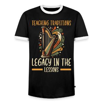 Harp Teacher Harpist Music Instrument Harp Player - Men's Ringer Shirt - black/white - Front - AI Model Female 172 light (172cm) & AI Model Male 178 light (178cm)