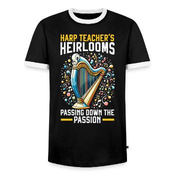 Harp Teacher Harpist Music Instrument Harp Player - Men's Ringer Shirt - black/white - Front - AI Model Female 172 light (172cm) & AI Model Male 178 light (178cm)