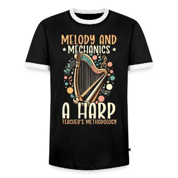 Harp Teacher Harpist Music Instrument Harp Player - Men's Ringer Shirt - black/white - Front - AI Model Female 172 light (172cm) & AI Model Male 178 light (178cm)