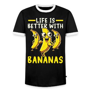 Banana Lover Banana Eater Food Tropical Fruit - Men's Ringer Shirt - black/white - Front - AI Model Female 172 light (172cm) & AI Model Male 178 light (178cm)