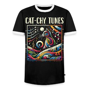 Music Cat Musical Instrument Kitty Pet Musician - Men's Ringer Shirt - black/white - Front - AI Model Female 172 light (172cm) & AI Model Male 178 light (178cm)