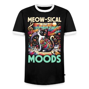 Music Cat Musical Instrument Kitty Pet Musician - Men's Ringer Shirt - black/white - Front - AI Model Female 172 light (172cm) & AI Model Male 178 light (178cm)