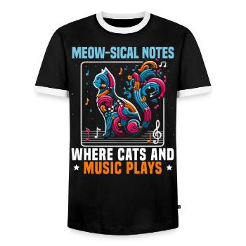 Music Cat Musical Instrument Kitty Pet Musician - Men's Ringer Shirt - black/white - Front - AI Model Female 172 light (172cm) & AI Model Male 178 light (178cm)