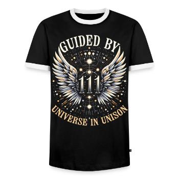 Angel Number Spiritual Guidance Numerology - Men's Ringer Shirt - black/white - Front - AI Model Female 172 light (172cm) & AI Model Male 178 light (178cm)