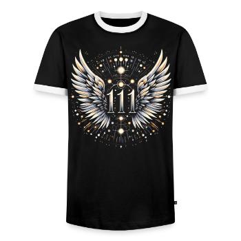 Angel Number Spiritual Guidance Numerology - Men's Ringer Shirt - black/white - Front - AI Model Female 172 light (172cm) & AI Model Male 178 light (178cm)