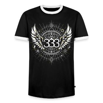 Angel Number Spiritual Guidance Numerology - Men's Ringer Shirt - black/white - Front - AI Model Female 172 light (172cm) & AI Model Male 178 light (178cm)