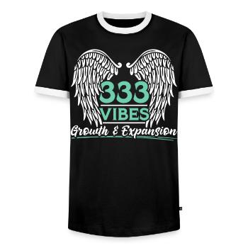 Angel Number Spiritual Guidance Numerology - Men's Ringer Shirt - black/white - Front - AI Model Female 172 light (172cm) & AI Model Male 178 light (178cm)